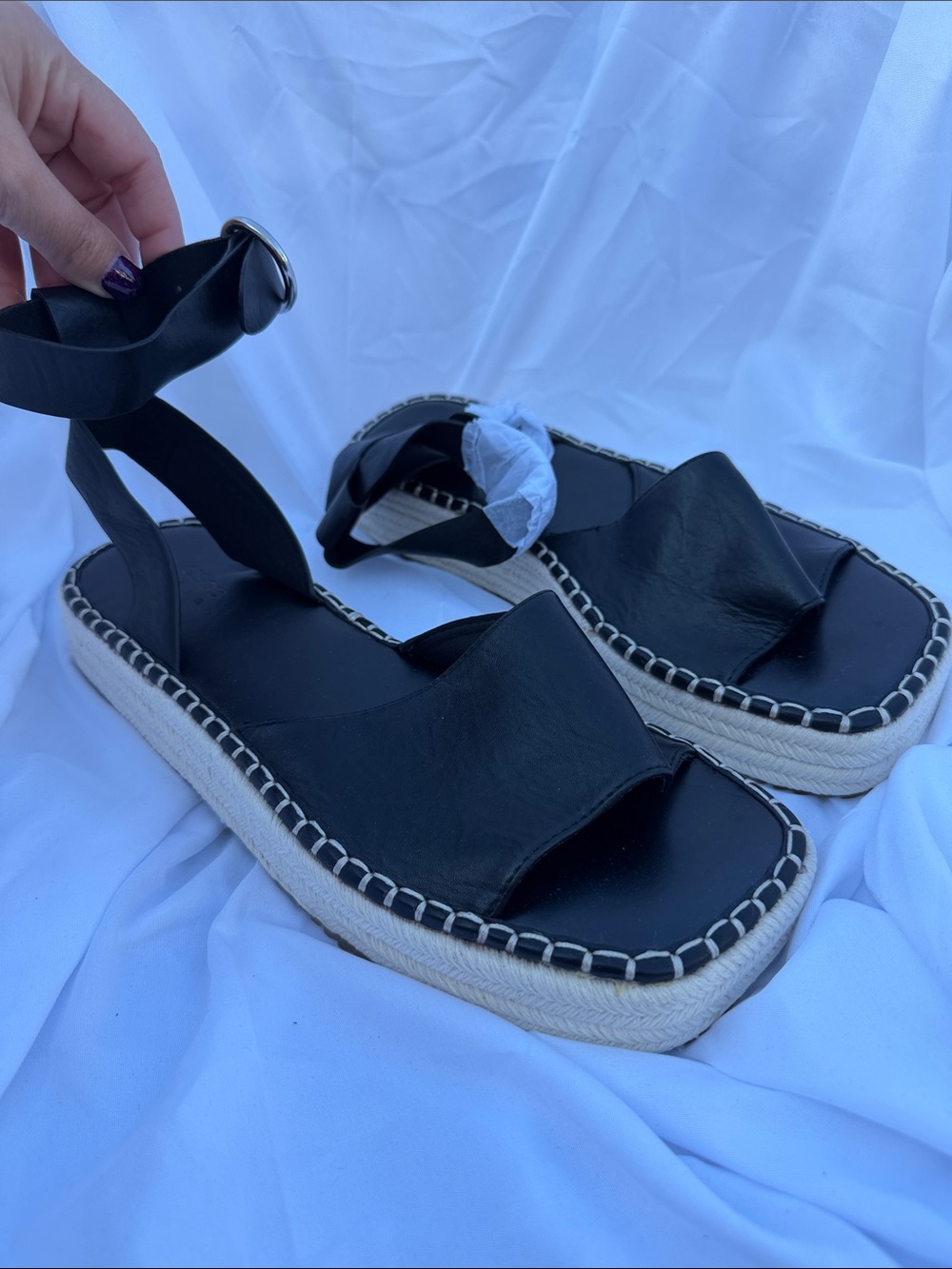 ASOS Black Espadrille Platform Sandals with Ankle Wrap